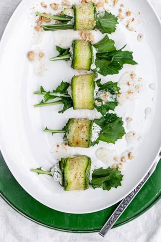 Herbed farmer cheese summer squash rolls